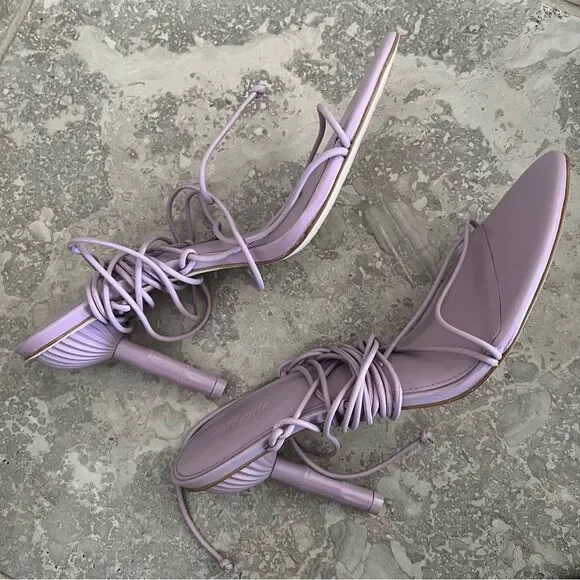 Cult Gaia Soleil Lace Up Strappy Heel Sandals in Lavender, New